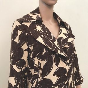 NINE WEST Jacket with 3/4 Length Sleeves - Brown and Cream/Ivory